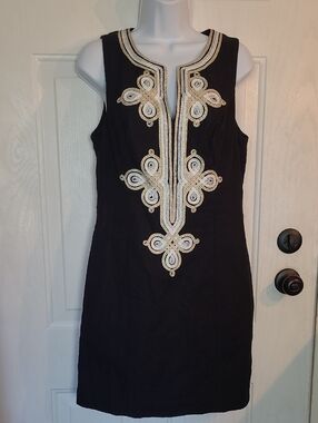 Lilly Pulitzer Black Mini Dress with Gold & White Embellishment